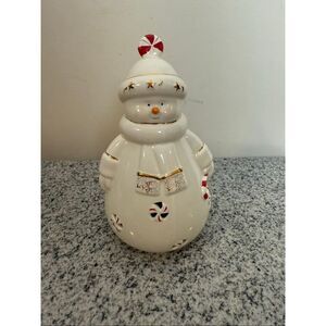Lenox Ceramic Snowman Candle Holder | Christmas Peppermint Cutout Holiday Decor